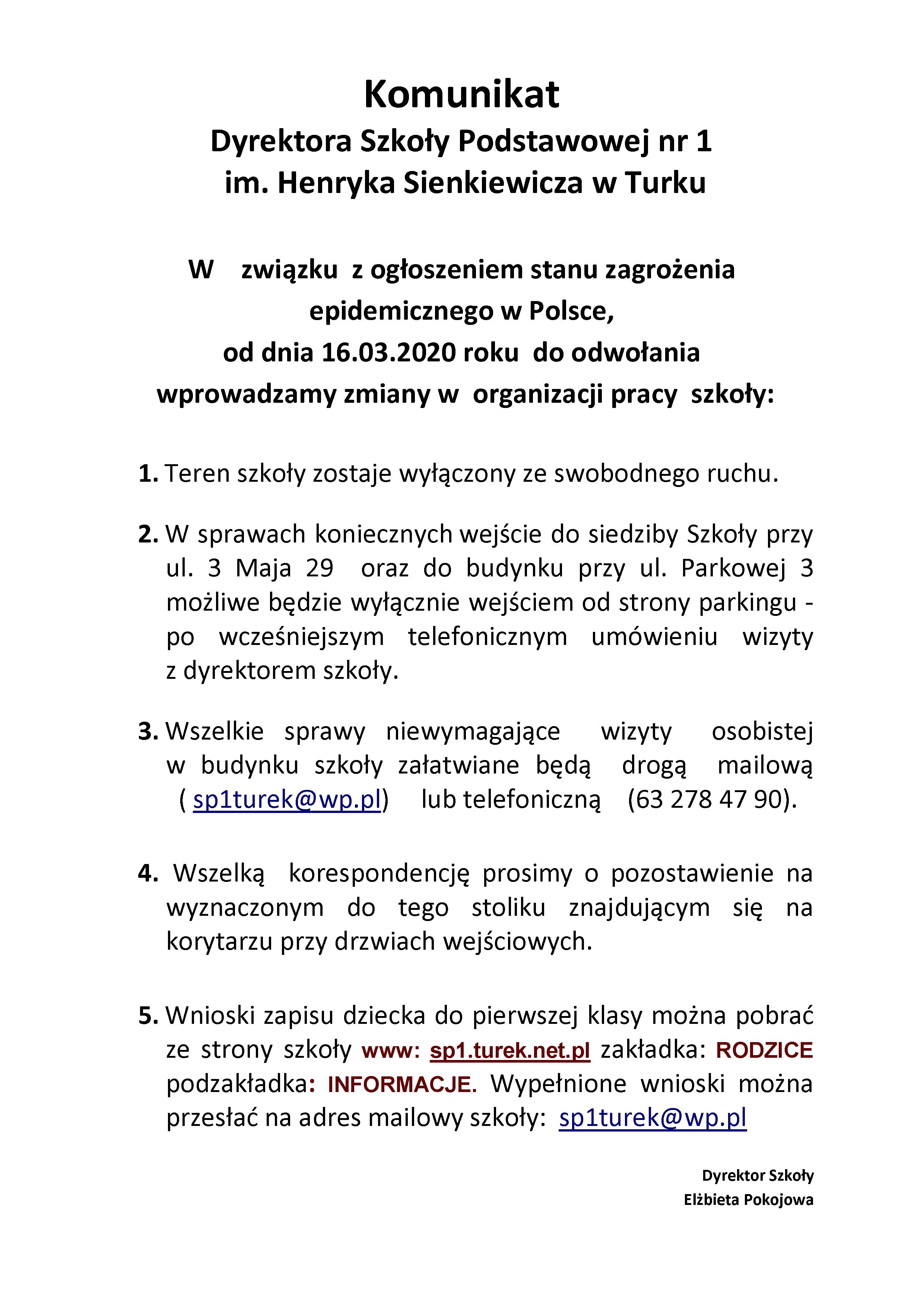 Koronawirus - Komunikat