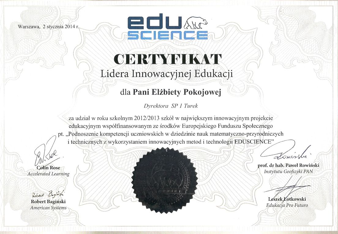Certyfikat Eduscience
