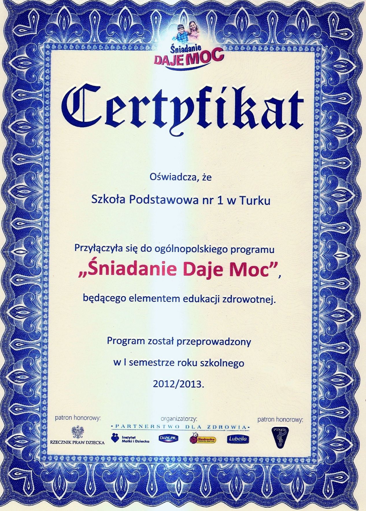certyfikat Sniadanie daje moc 2